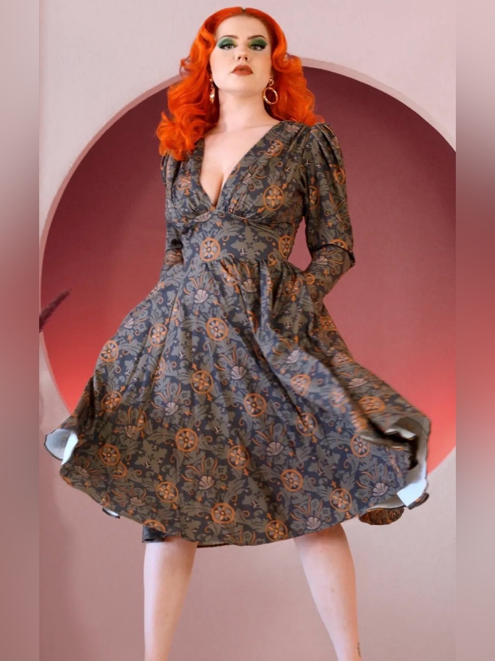 Pinup Couture Hope Johnstun PUG Luna Midi Swing Dress In Royal Woods Size S NWT